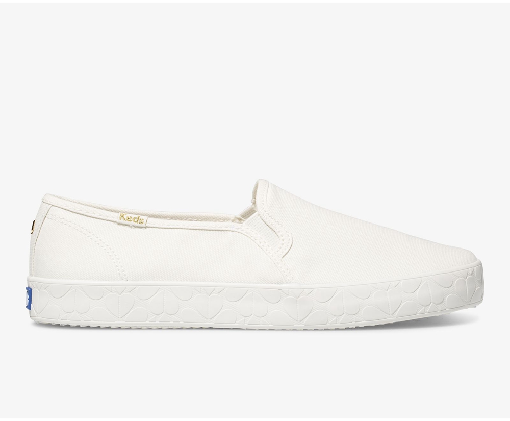 Keds Womens Slip Ons White - Kate Spade new york Double Decker Logo Foxing - 940RADOYX